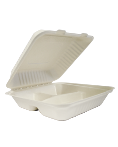 PLA39 9x9 3-Comp PLA-Lined Clamshell Bagasse