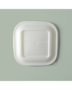30-40-oz Square Better Bowl Lid, CPLA- Embossed, Compostable, 300/cs